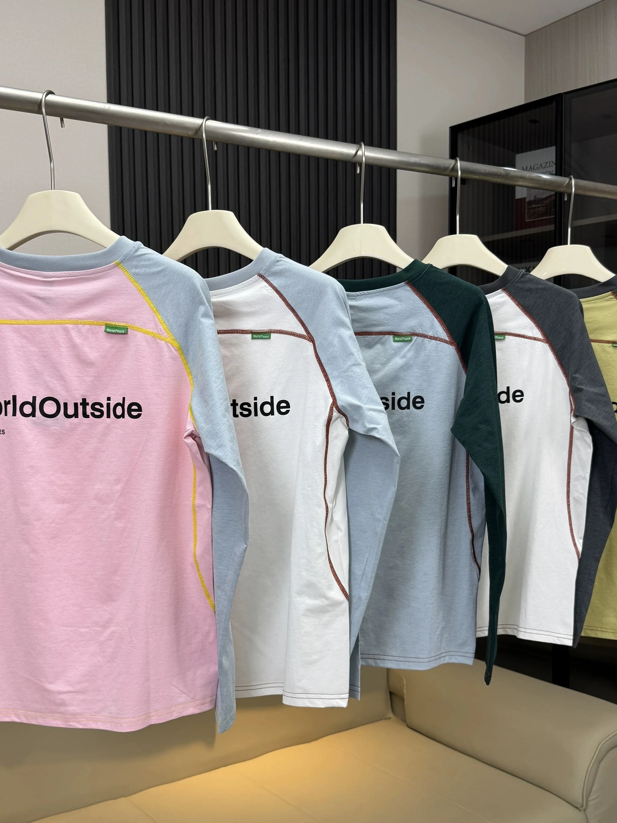 Long Sleeve Casual T-Shirt Color Block Letter Shoulder Insert Outdoor Leisure Top for Men And Women Breathable Skin-Friendly
