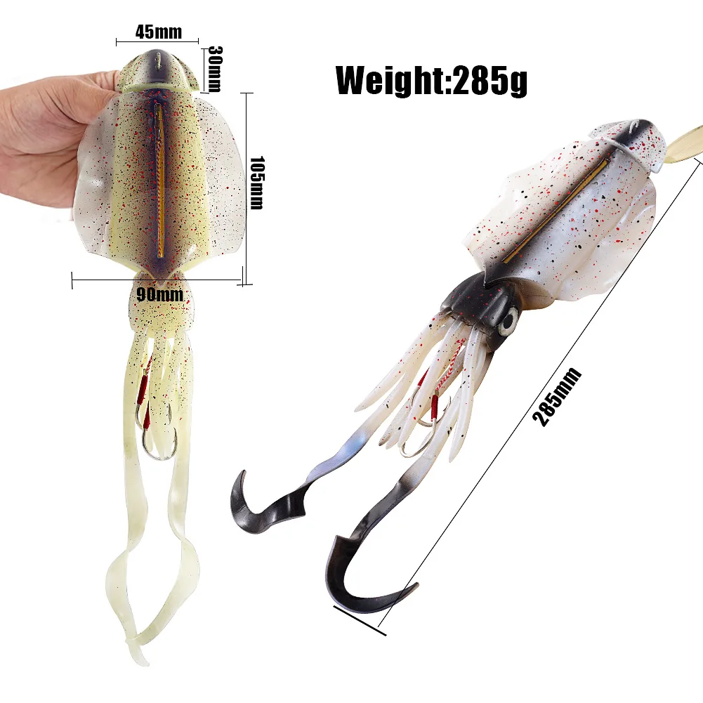 1pc 285g 3D Eyes UV Copper Head Octopus Squid Skirt Bait With Hook Trolling Lure  Big Game Drag Fishing Lure