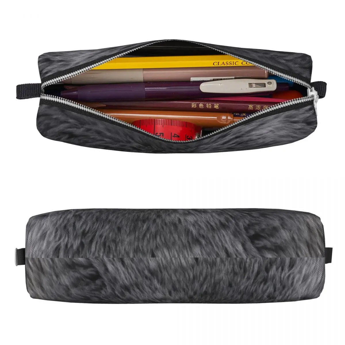 Graues Schaffell Fell Fell Feder mäppchen Mode Stift Taschen für Schüler große Lagerung Studenten Schule Geschenke Pencil cases