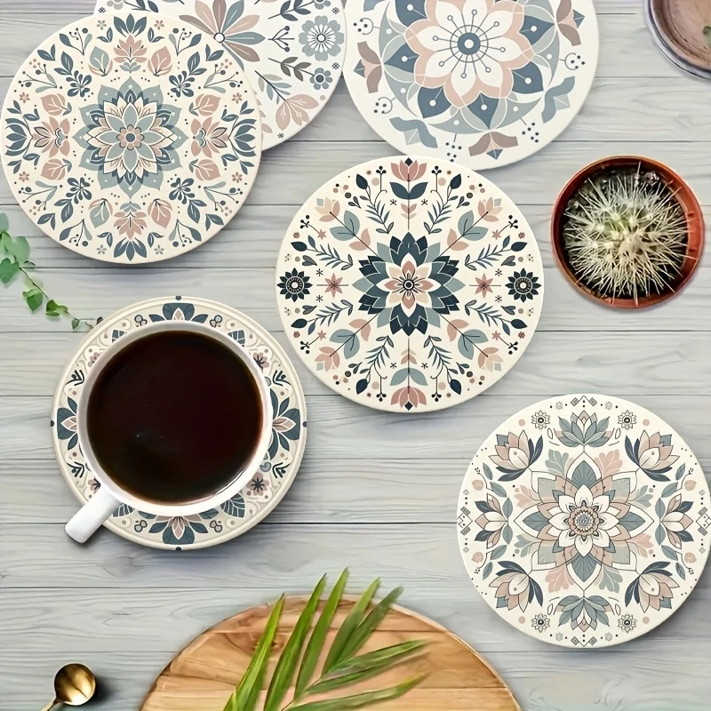 10CM 2D 6 Stück Retro Blumen-Holzuntersetzer Kaffeehaus-Dekorationen Geschenk Schreibtisch-Schutz Foto-Requisiten Wärmeisolierung