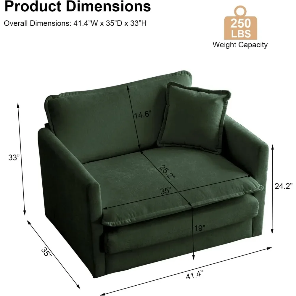 Chenille Single Sofa Chair, 41.4”W Oversized Accent Chairs, Modern Upholstered Deep Seat Comfy Armchair with Pillow for Living