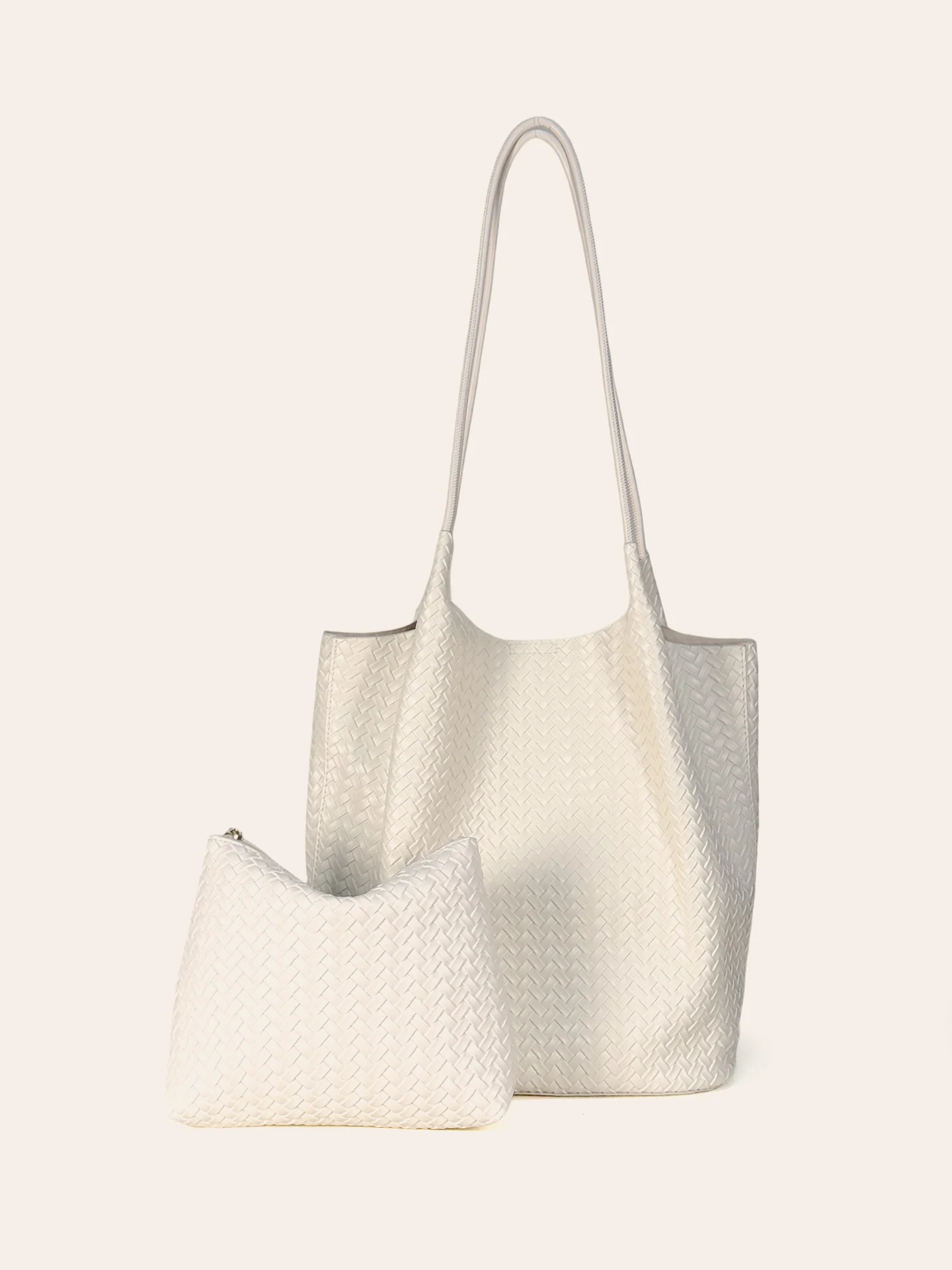 Korean Style Minimalist Woven Bucket Bag Large Capacity Commuter Single Shoulder Handbag High-End Tote Bag Casual Chic Wind