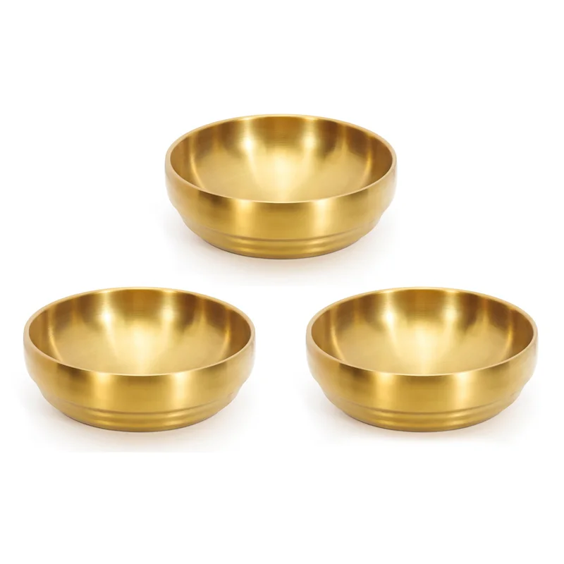 

3Pcs 7.3In Gold Large Stainless Steel Soup Bowl, 35OZ Double Walled Sashimi Dish, Unbreakable Bowl For Restaurant Home