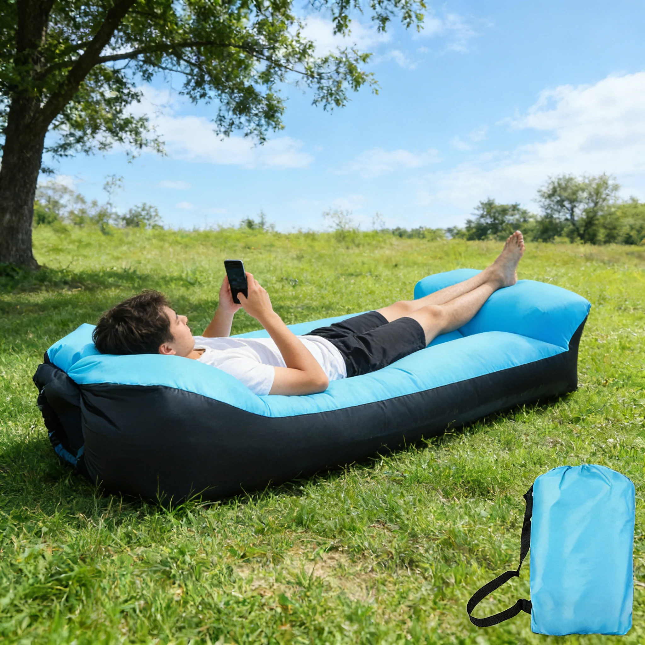 

Портативное надувное кресло-шезлонг с подушкой, водонепроницаемый диван для кемпинга, пляжа, отдыха, легко складывается, для использования на открытом воздухе, кемпинговый коврик