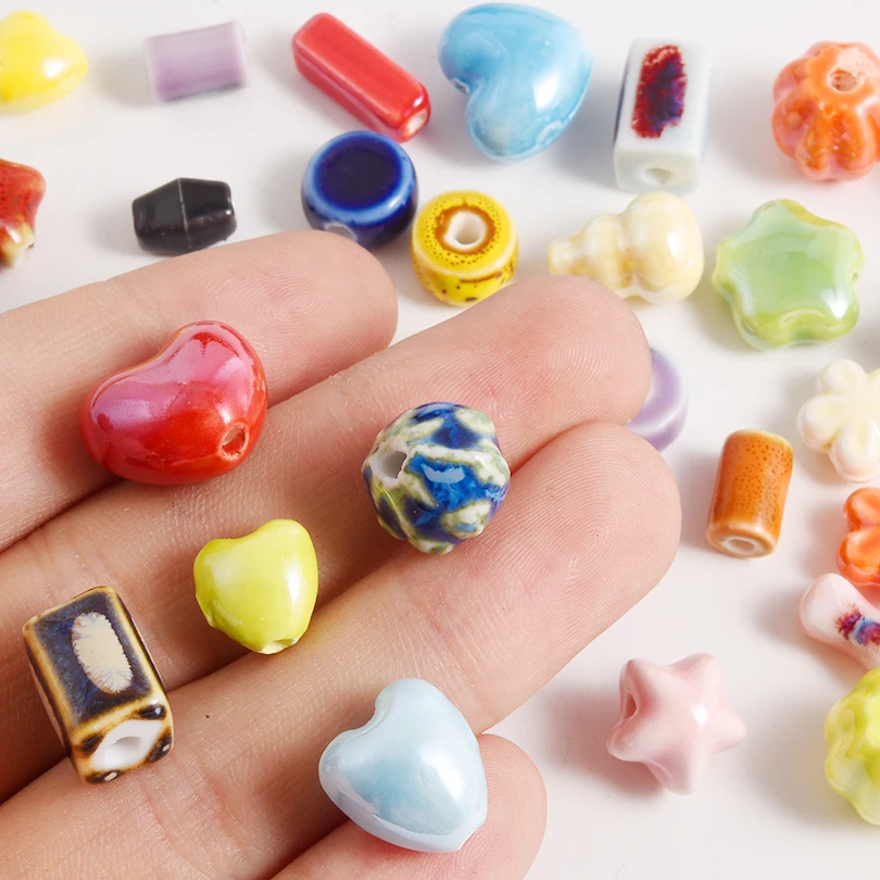 Different Style Random Mix Ceramic Beads For Jewelry Making Supplies Ball Flower Heart Star Loose Bead DIY Bracelets Accessories