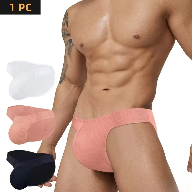 Men Underwear with Thread Cotton Embossed Design Waistband, Classic and Simple Youth Underwear Briefs Men's Triangle Pants AD761