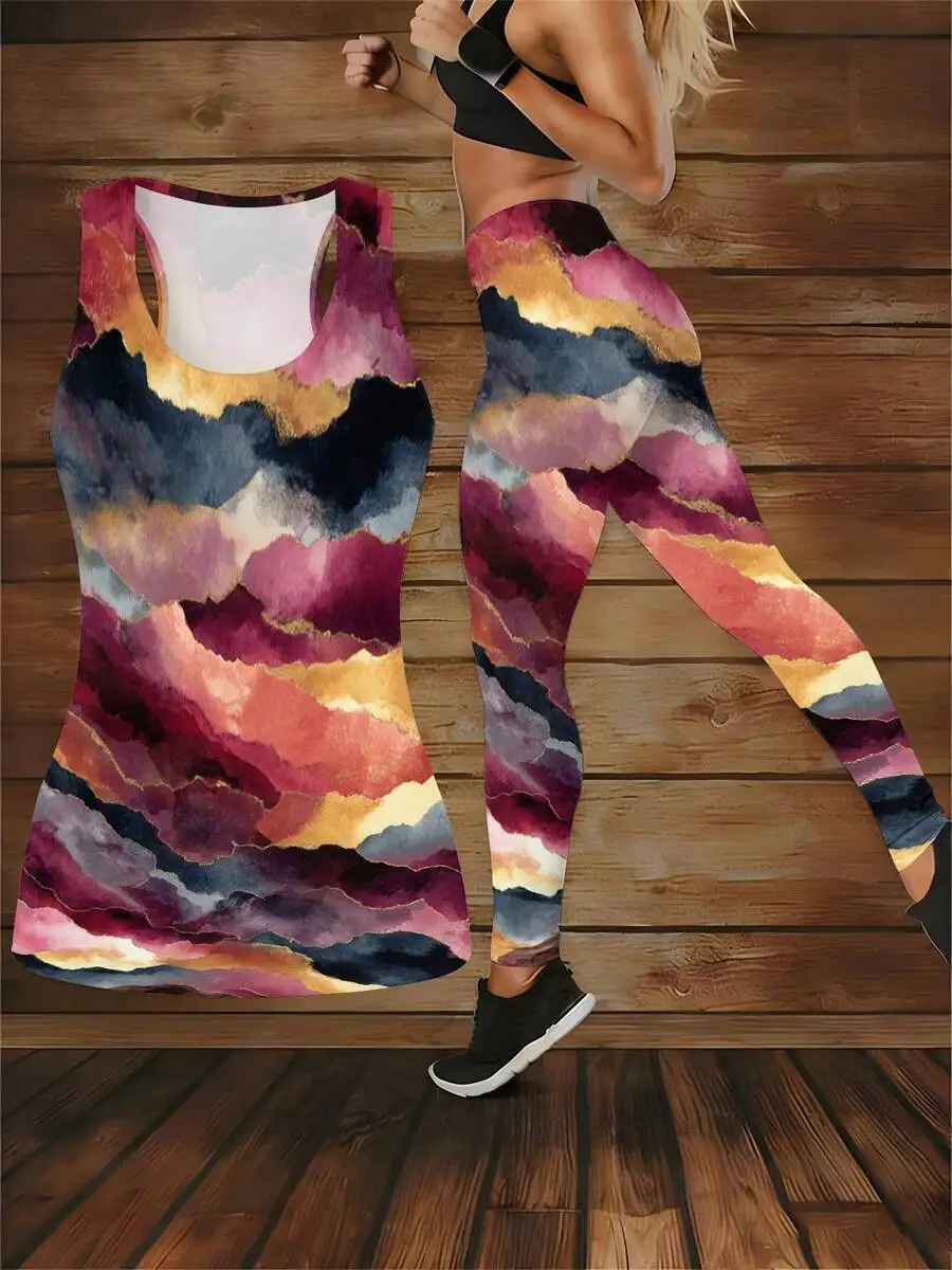 

Womens Watercolor Gradient Racerback Tank Top And Leggings Set
