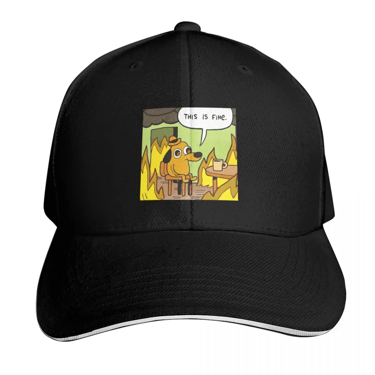 

This is fine - funny meme Baseball Cap men's big size hat Rugby Hat Man Luxury Sports Cap Caps For Women Men's