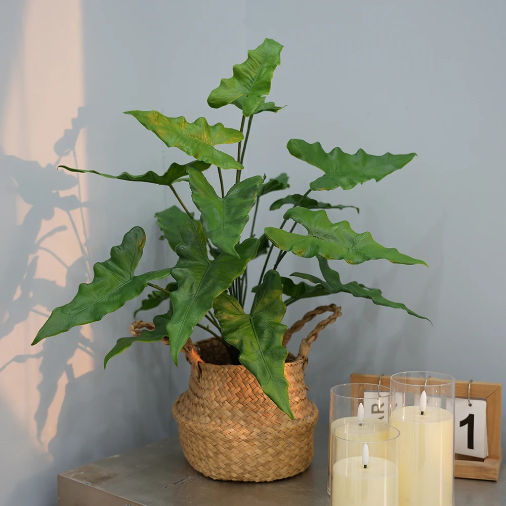 Plantes artificielles de feuilles de lys calla avec 7 ou 18 feuilles, fausses feuilles tropicales, grands arbustes et tiges de verdure artificielle