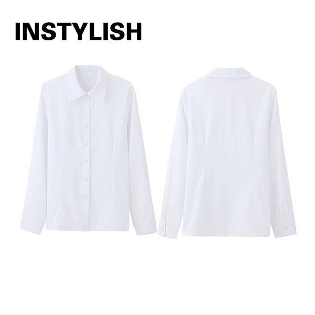 Women Elegant Solid Button Shirt Chiffon Blouse Spring Summer Casual Solid Long Sleeve Turn Down Collar Tunics OL Shirt Tops 6