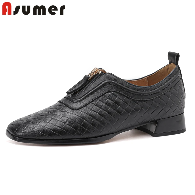 

ASUMER Size 34-43 New 2024 Genuine Leather Shoes Square Mid Heels Women Pumps Zipper Ladies Office Dress Shoes Footwear