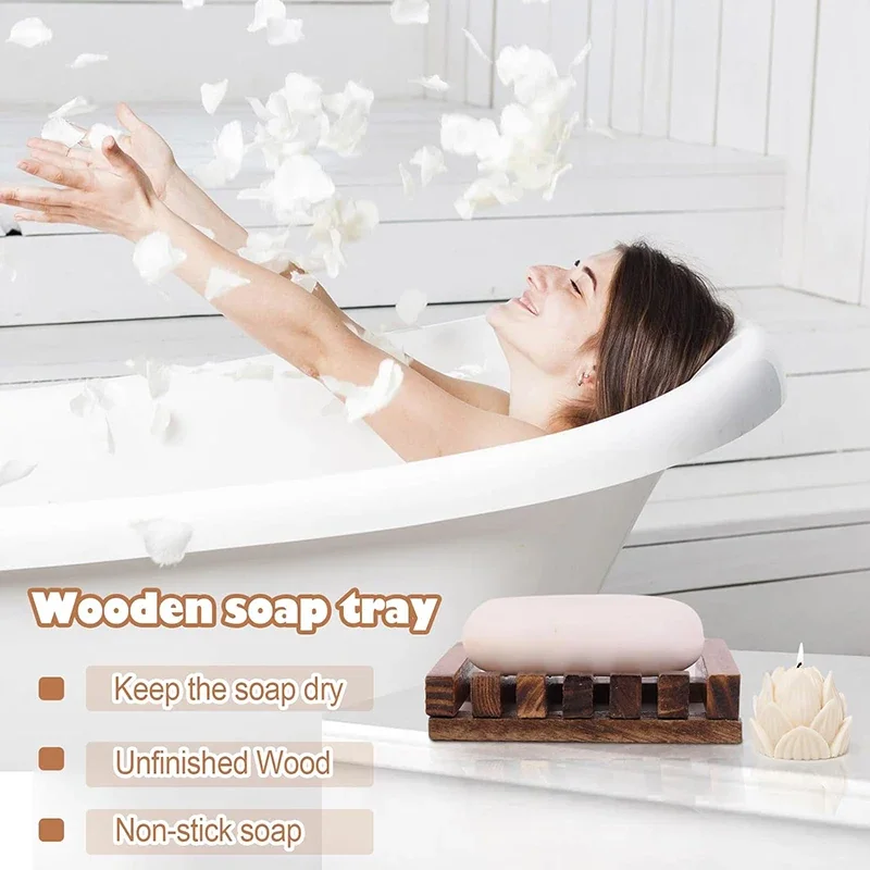 Wooden Soap Dish Shower Holder Self Draining Bar Soap Holder Hand Craft Bathtub Tray Stand For Bathroom Bars Dry Easy Cleaning