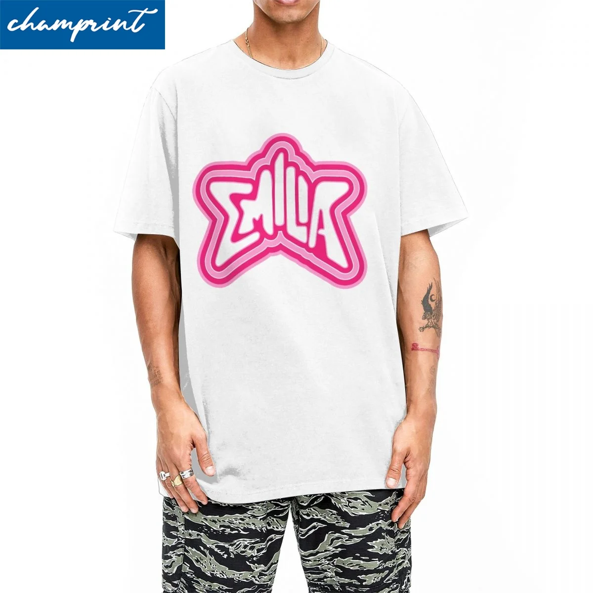

Emilia Logo T Shirt Unisex 100%Cotton Tops Retro O-neck Short Sleeve