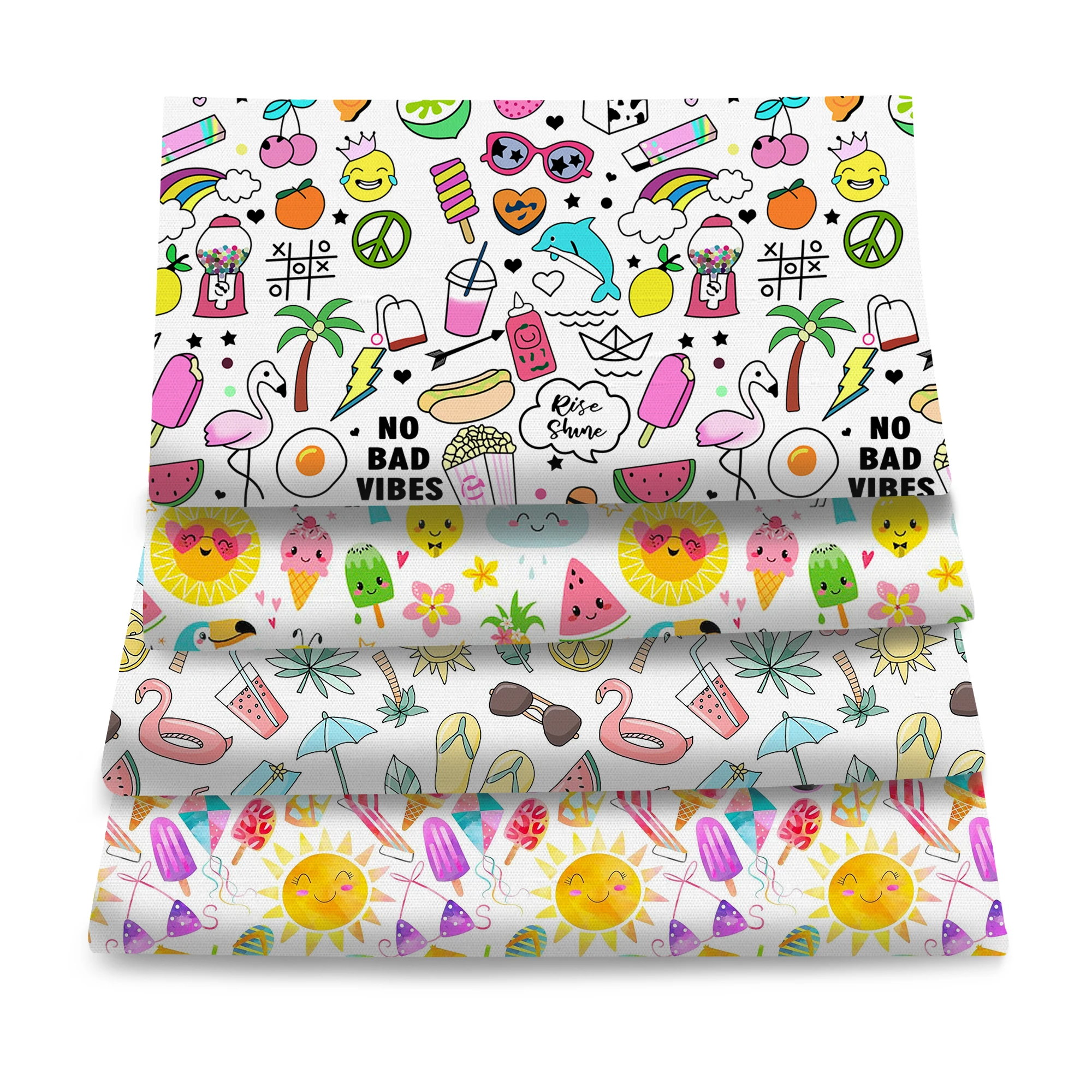 Pre-cut 4pc/set 50x45cm Summer Holidays Bikini Ice Cream Print Polyester Precut Quilting Fabric Squares Sheets