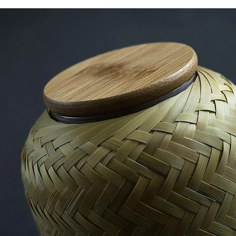 Imagem -04 - Latas de Chá de Bambu Artesanal Mini Armazenamento de Chá Vidro Portátil Pequeno Selado Armazenamento Doméstico de Estilo Japonês