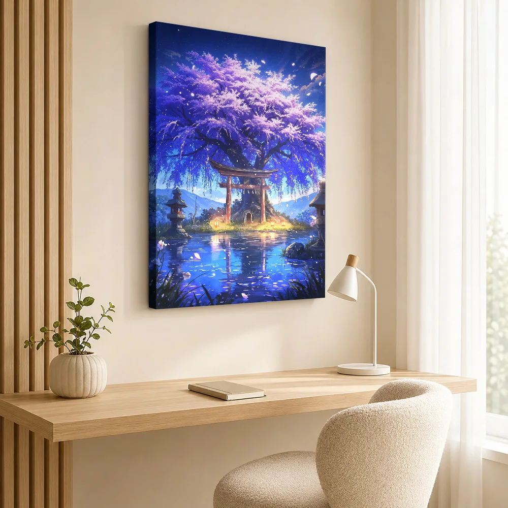 Mystical Sakura Portal Framed Canvas Poster Personalized Japanese Inspired Wall Paintings Decoration for Bedroom Ready to Hang