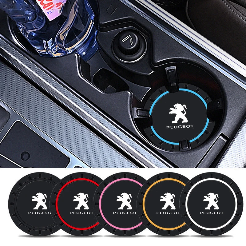 2PC PVC Silicone Car Coaster Water Cup Slots Non-Slip Pad Drink Mat For Peugeot 107 206 307 308 3008 207 208 407 508 Accessories