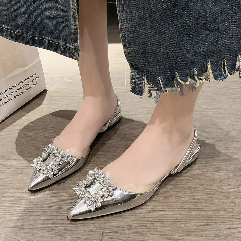 Elegant Thin High Heels Pumps for Women 2024 Spring Rhinestones Buckle Shallow Mouth Single Shoes Woman Pointed Toe Office Shoes