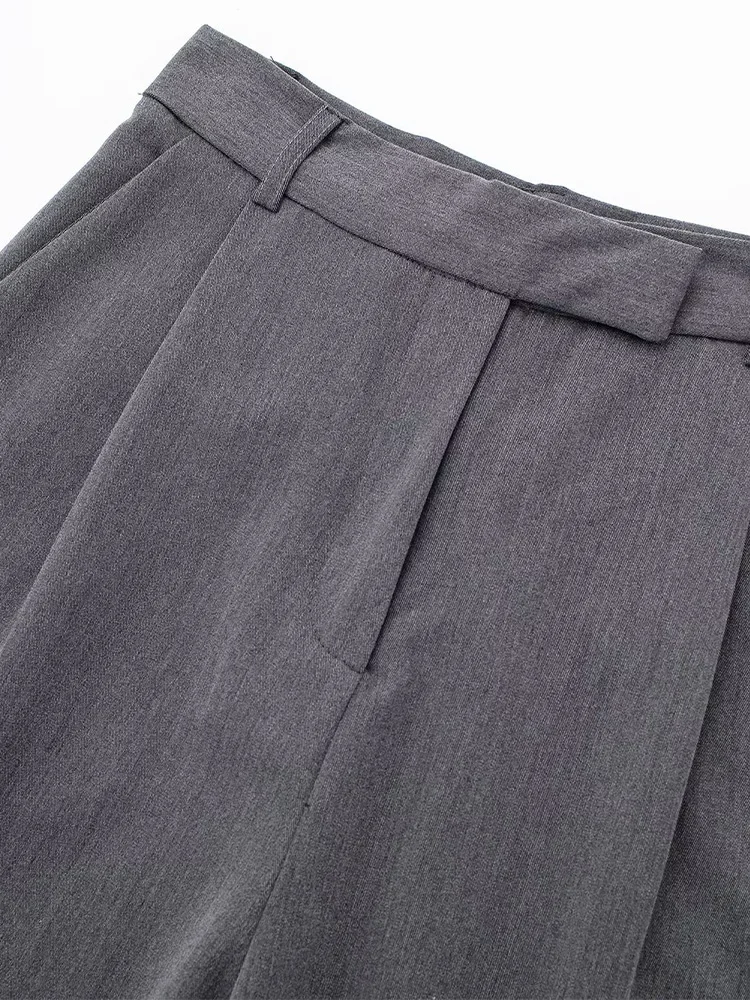 여성 패션 솔리드 앞 지퍼 스트레이트 팬츠 빈티지 하이웨이스트 풀 기장 여성 시크 레이디 트라우저