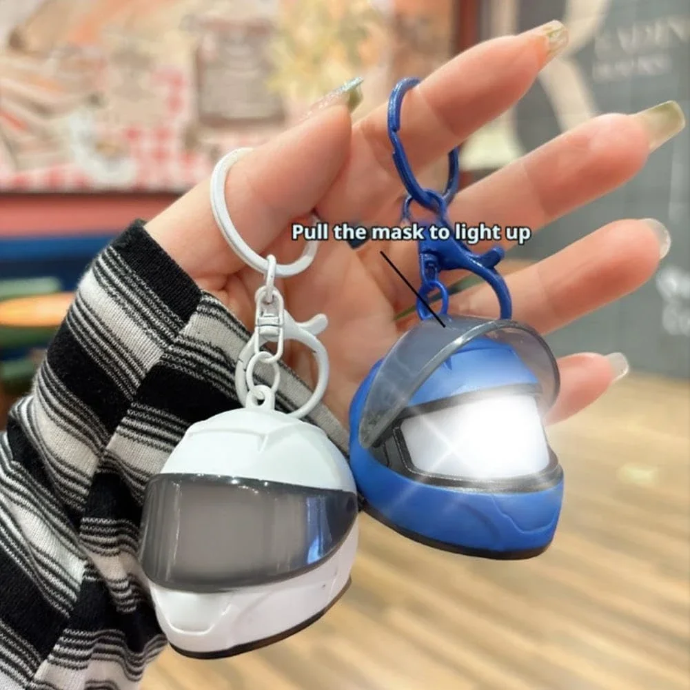 3D Motorcycle Helmet Keychain Light Up Helmet Key Fob Mini Helmets Flashlight Keychain Pendant for Biker Motorcycle Lovers
