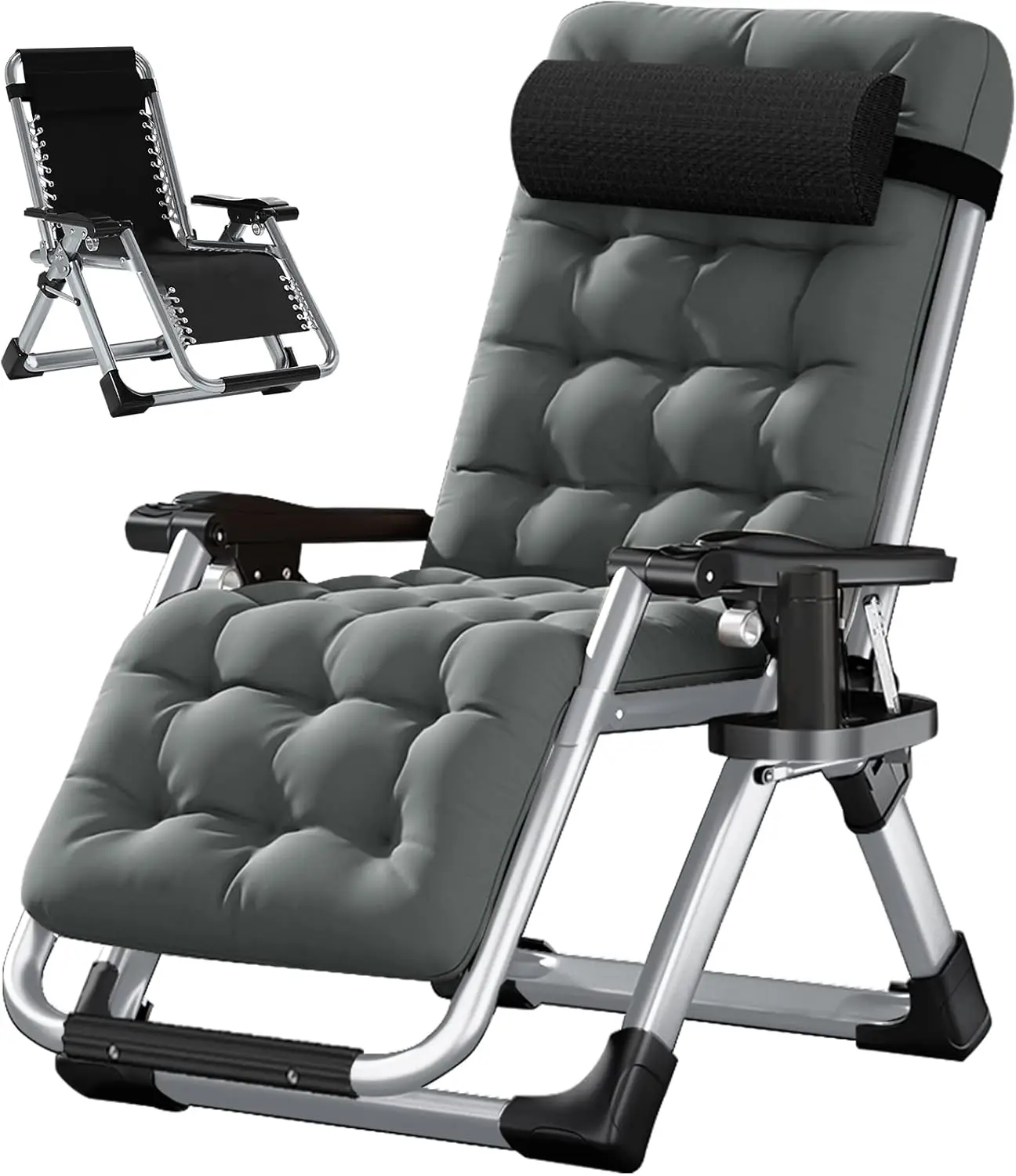 

Zero Gravity Chair, Premium Lawn Recliner Folding Portable Chaise Lounge With Detachable Cushion, Headrest And Cup Holder,