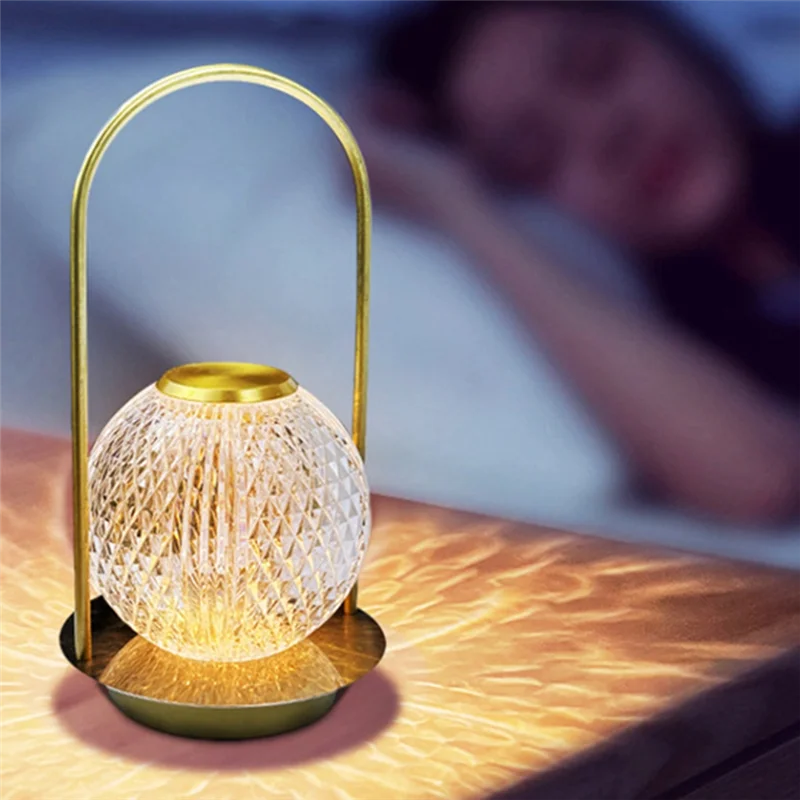 ABKO-Cordless Crystal Table Lamp LED Touch Control, USB Rechargeable With 3 Light Colors For Bars And Restaurants