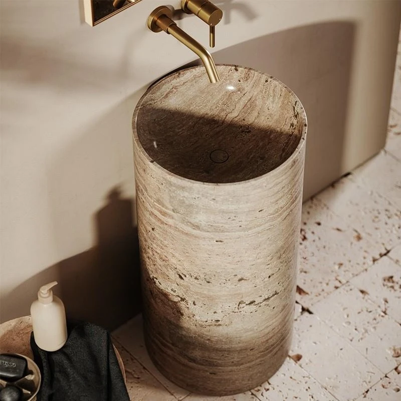 

Natural travertine column basin designer villa living room home retro round wash