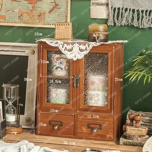 JYA12Wooden Desktop Storage Box Cosmetics Table Shelf Retro Drawer Student Finishing Box