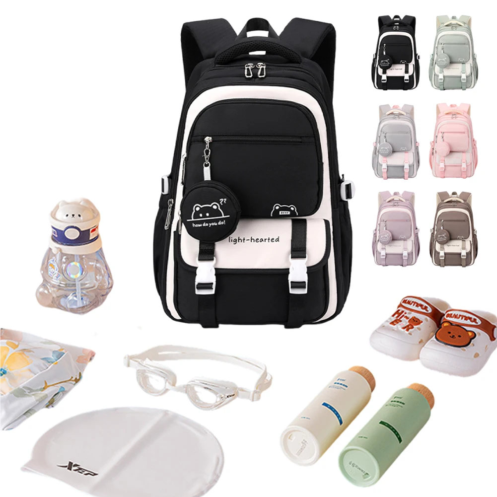 Ladies All-Match School Bag Large Capacity Kawaii Nylon Backpack Floral Printed Simple Travel Rucksack School Outdoor Backpack