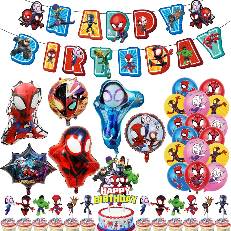 Globos de Spidey y sus Increíbles Amigos, Pancarta de Feliz Cumpleaños, Decoración para Fiestas, Vajilla con Temática de Spiderman, Adornos para Pasteles de Superhéroes