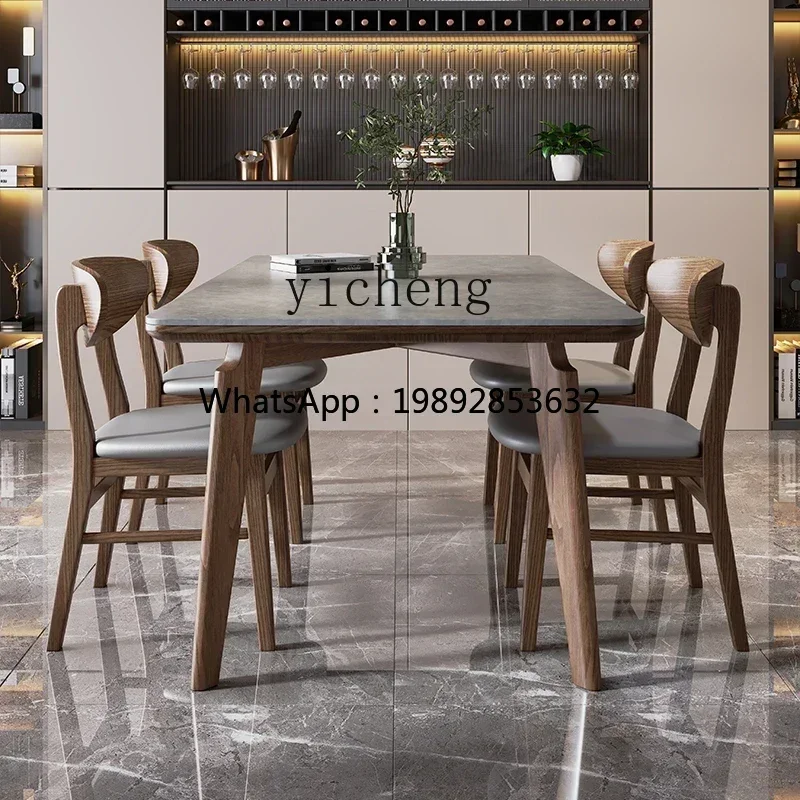 

W12- rock slab dining table modern simple light luxury dining table household rectangular solid wood dining table and chairs