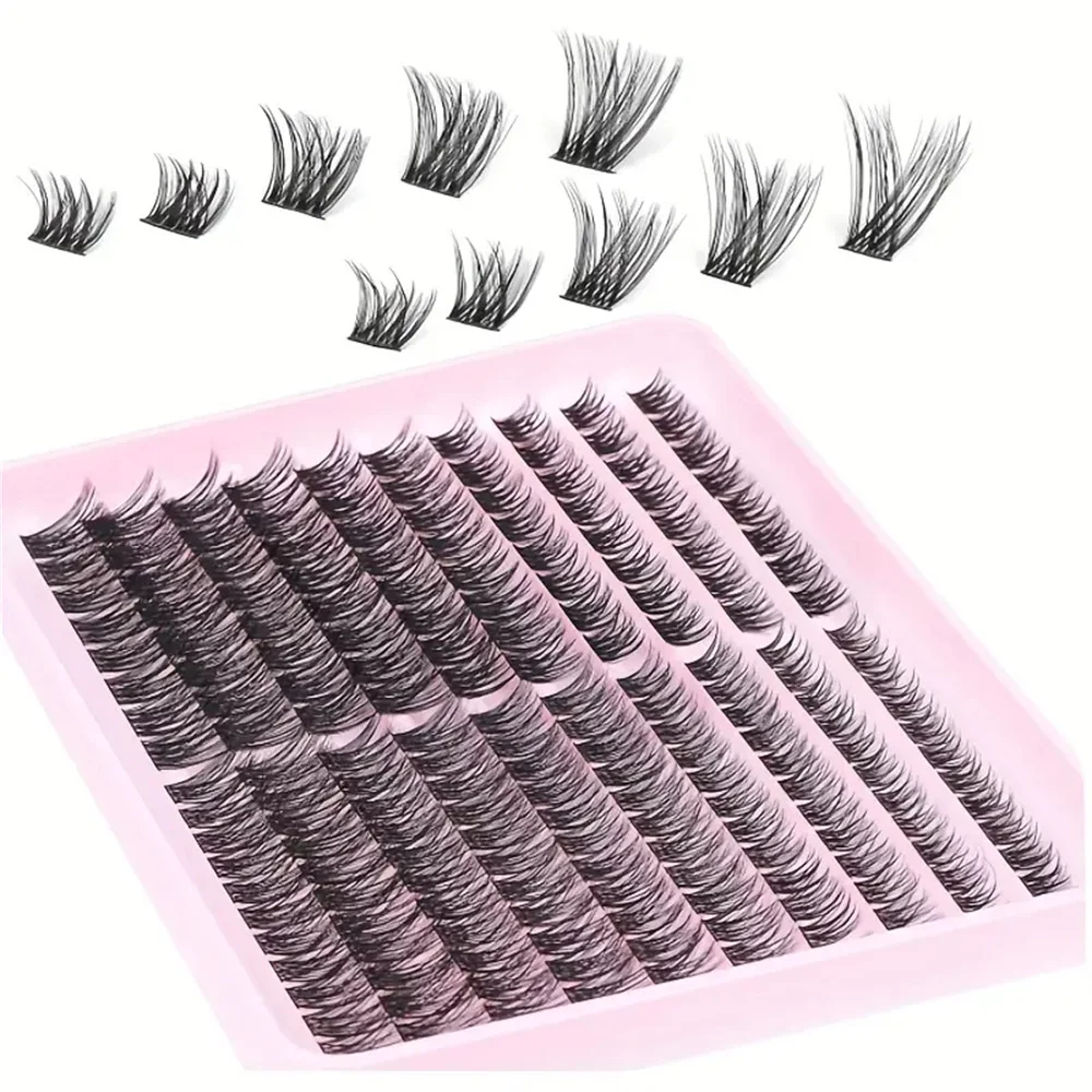 Kit ciglia a grappolo dall'aspetto naturale da 220 pezzi - Curl D da 8-16 mm, estensioni ciglia fai-da-te ipoallergeniche per un look soffice e volumoso