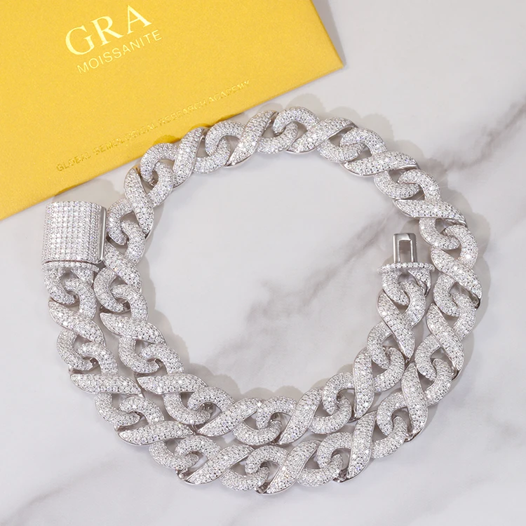 Hop Hip 13 mm Wide S925 Silver Gold Plate Chain Iced Out Diamond VVS D Color Moissanite Cuban Link Chain Fine Jewelry Necklaces.
