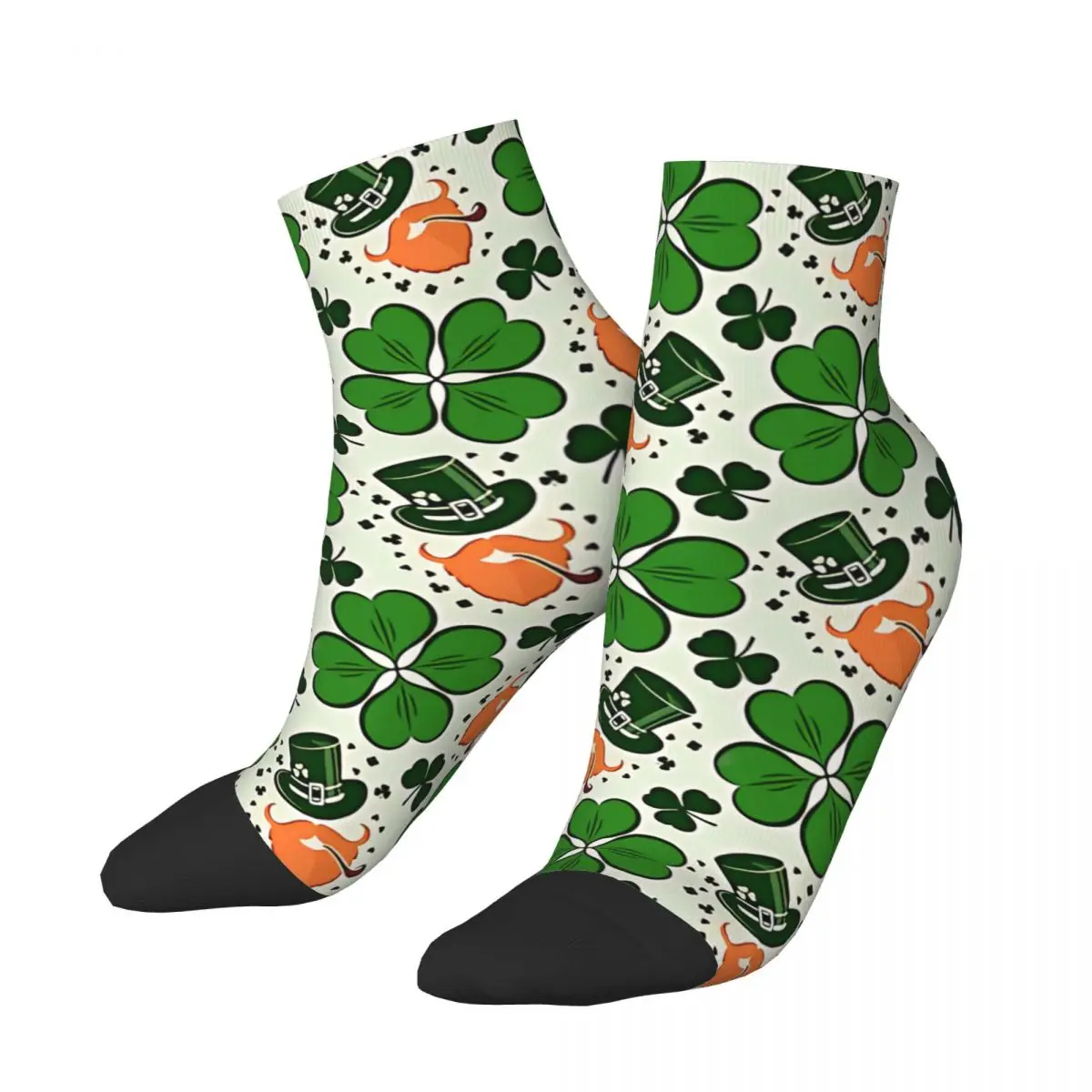 Green Shamrocks Pattern Men's Ankle Socks St Patrick's Day Unisex Street Style Seamless Printed Funny Low Sock Gift