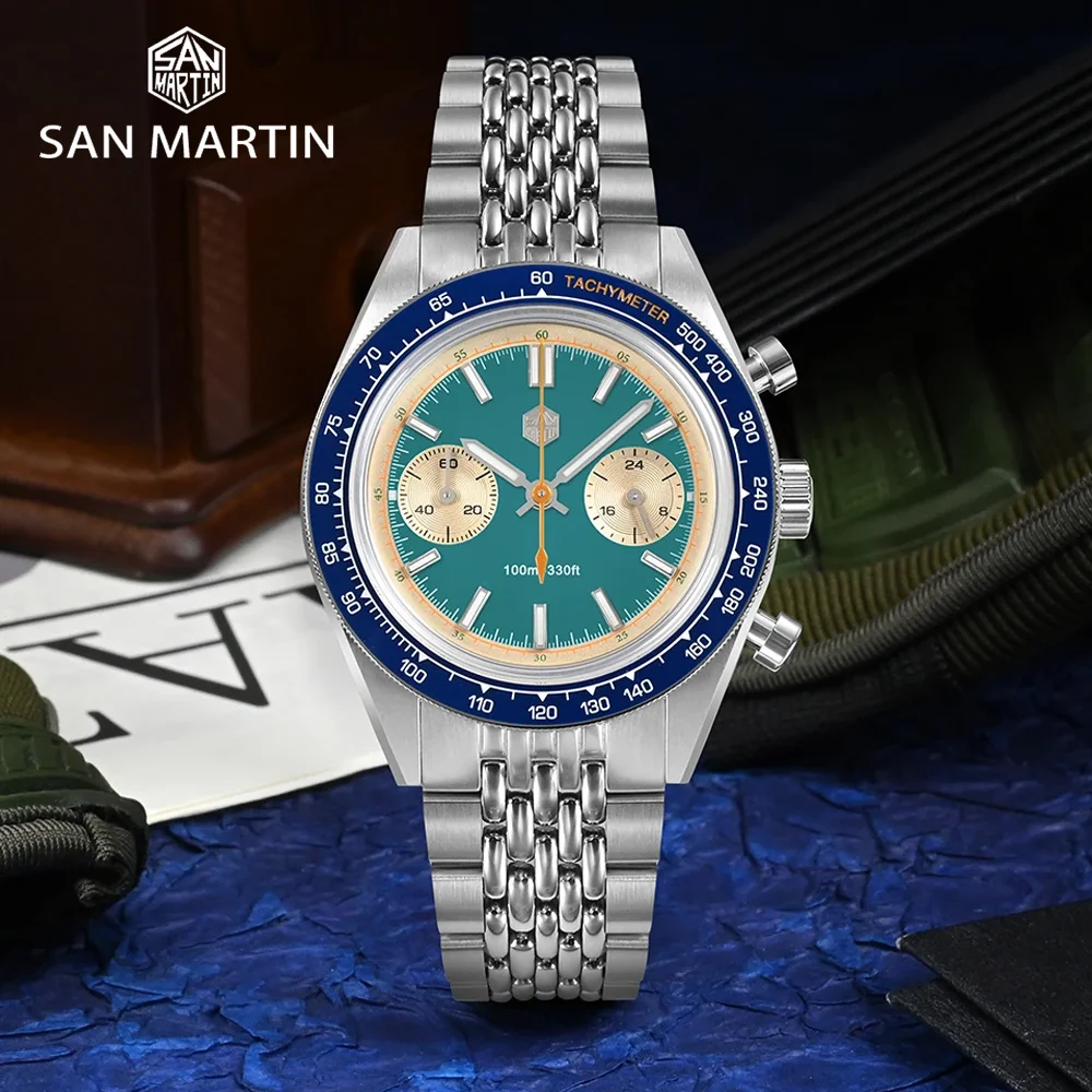 

San Martin Original New Chronograph VK64 Quartz Watch Original Design 39.5mm Men Sports Business Dress Watches Waterproof 100m