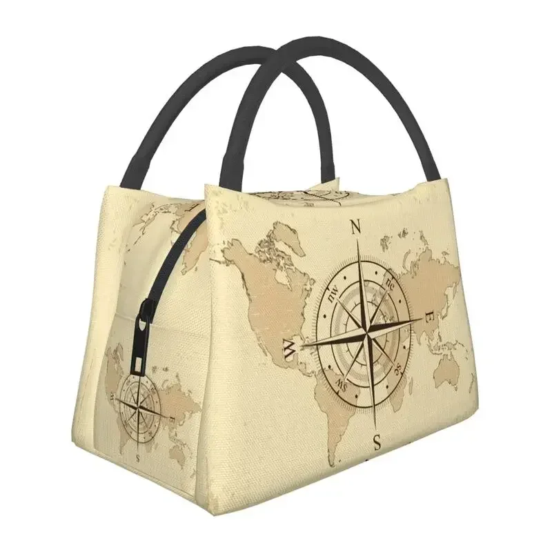 

Ancient Map Compass Insulated Lunch Bag for Men Resuable Direction Campers Thermal Cooler Lunch Box Office Picnic Travel