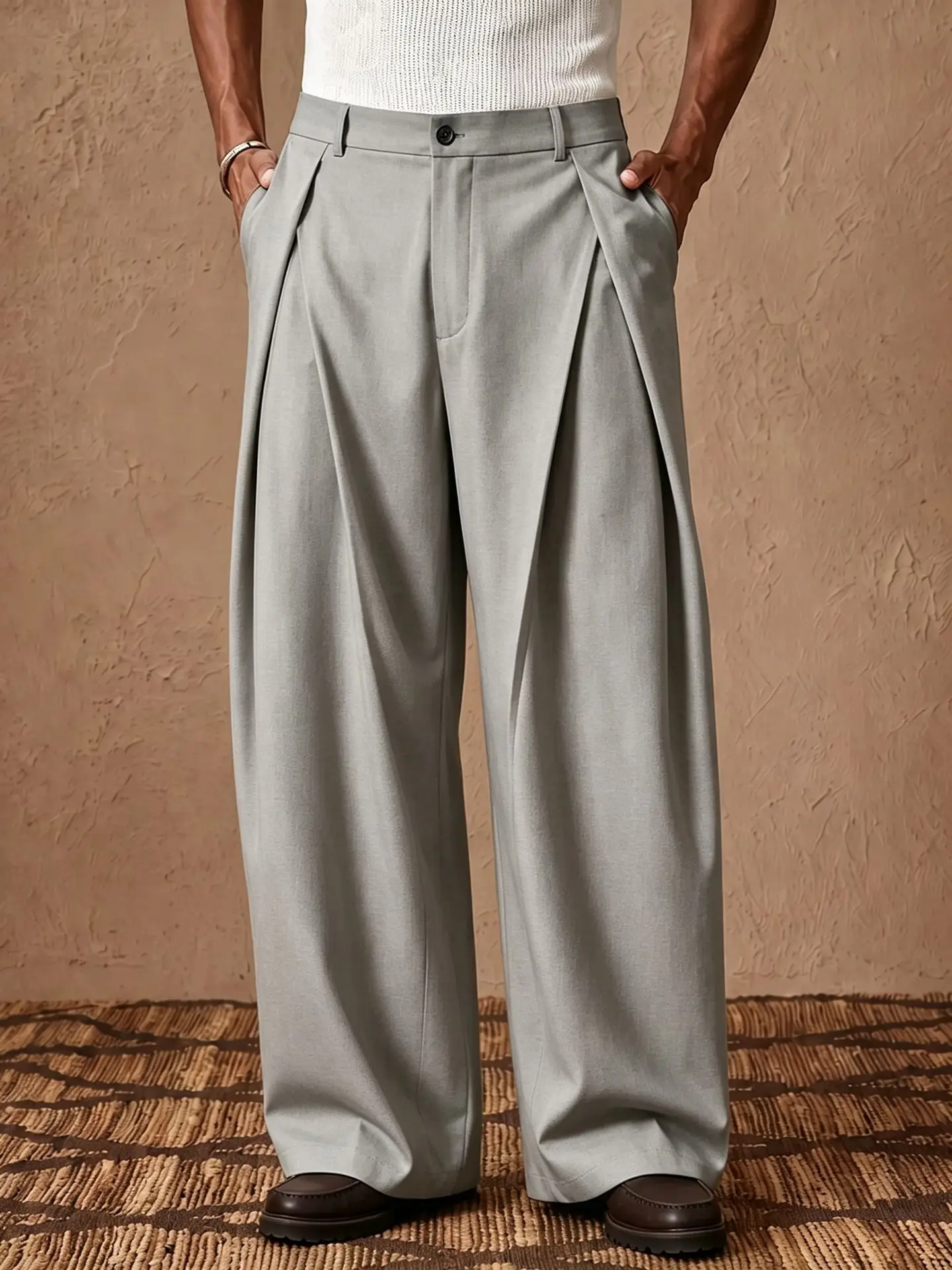 2026 Male New light business elegant Italian style Naples solid color button pleated high waisted pants for men's suit pants
