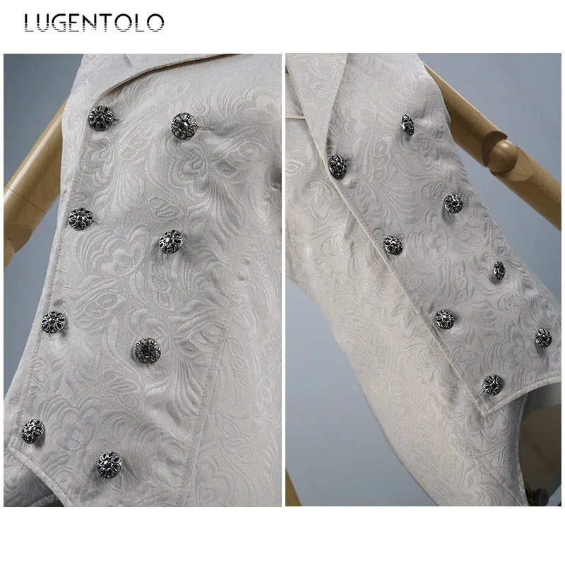 Men Gothic Steampunk Vest Tailcoat Jacquard Double-breasted Jacket Men's Lapel Solid Retro Casual Medieval Costume Coats