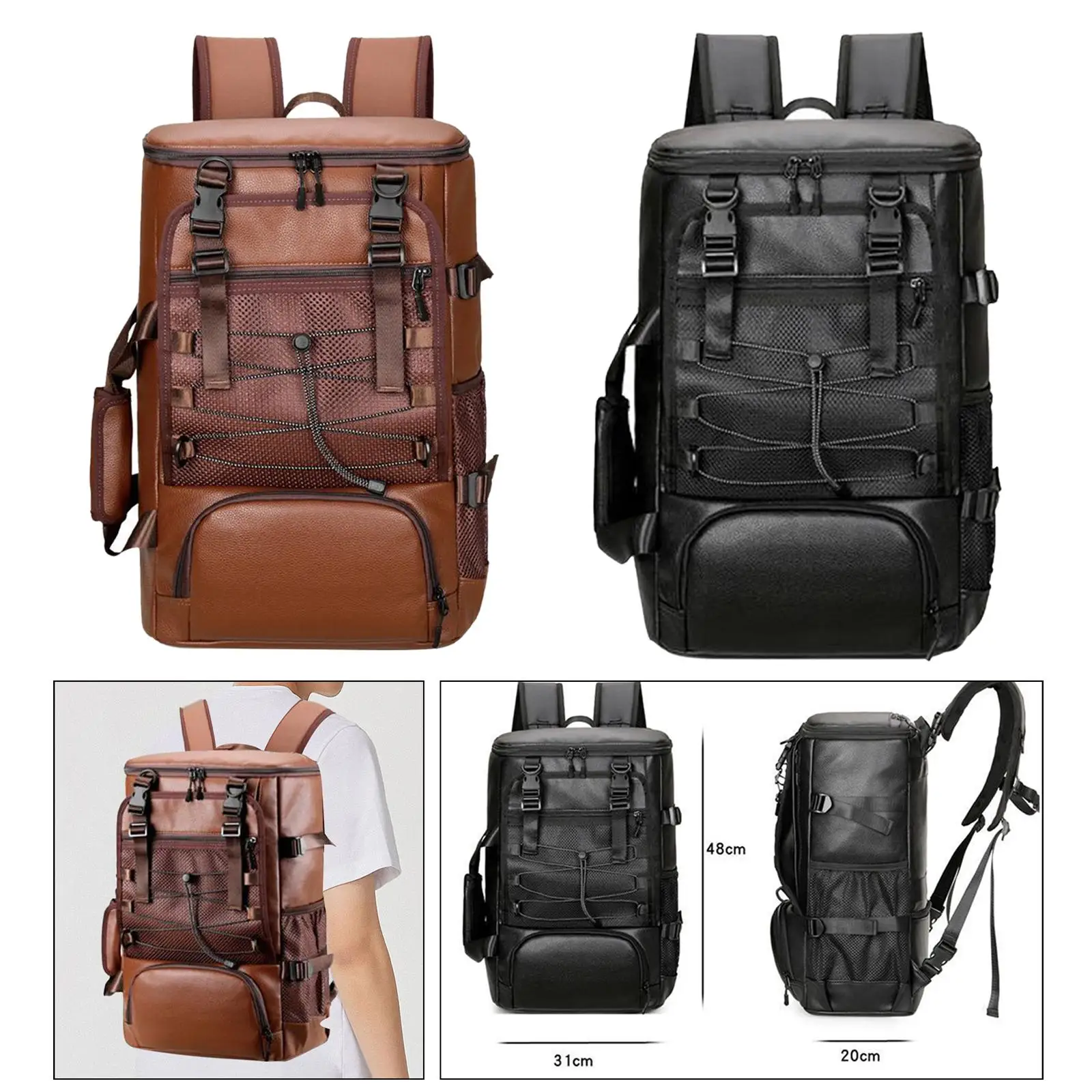 Skateboard Backpack Pouch PU Leather for Men Multifunctional Laptop Backpack