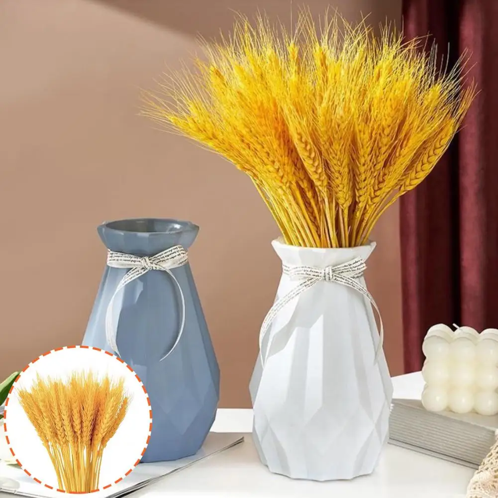 100 Pcs 50cm-60cm Artificial Wheat Ear With Stem Realistic Wedding Photo Props Indoor Home Office Garden Decor Faux Plant Kit