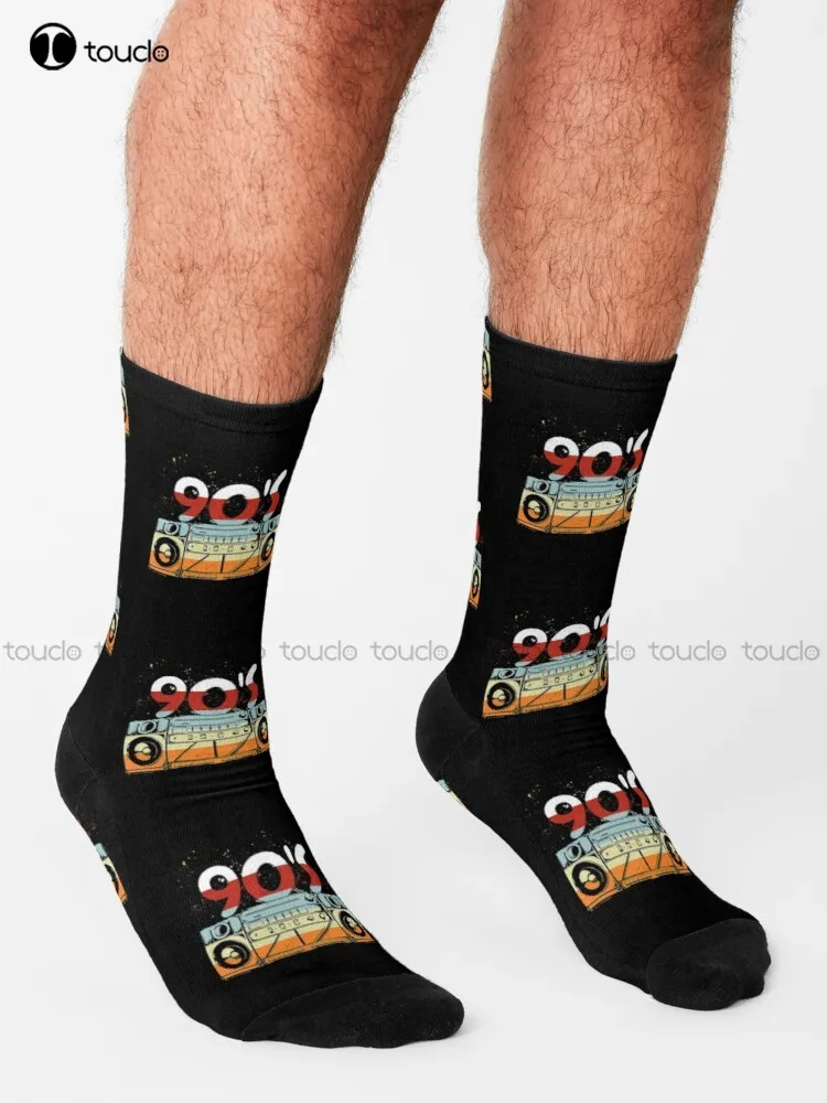 90S Boombox Radio Old School Retro Socks Christmas Socks Personalized Custom 360° Digital Print Gift Harajuku Colorful Retro