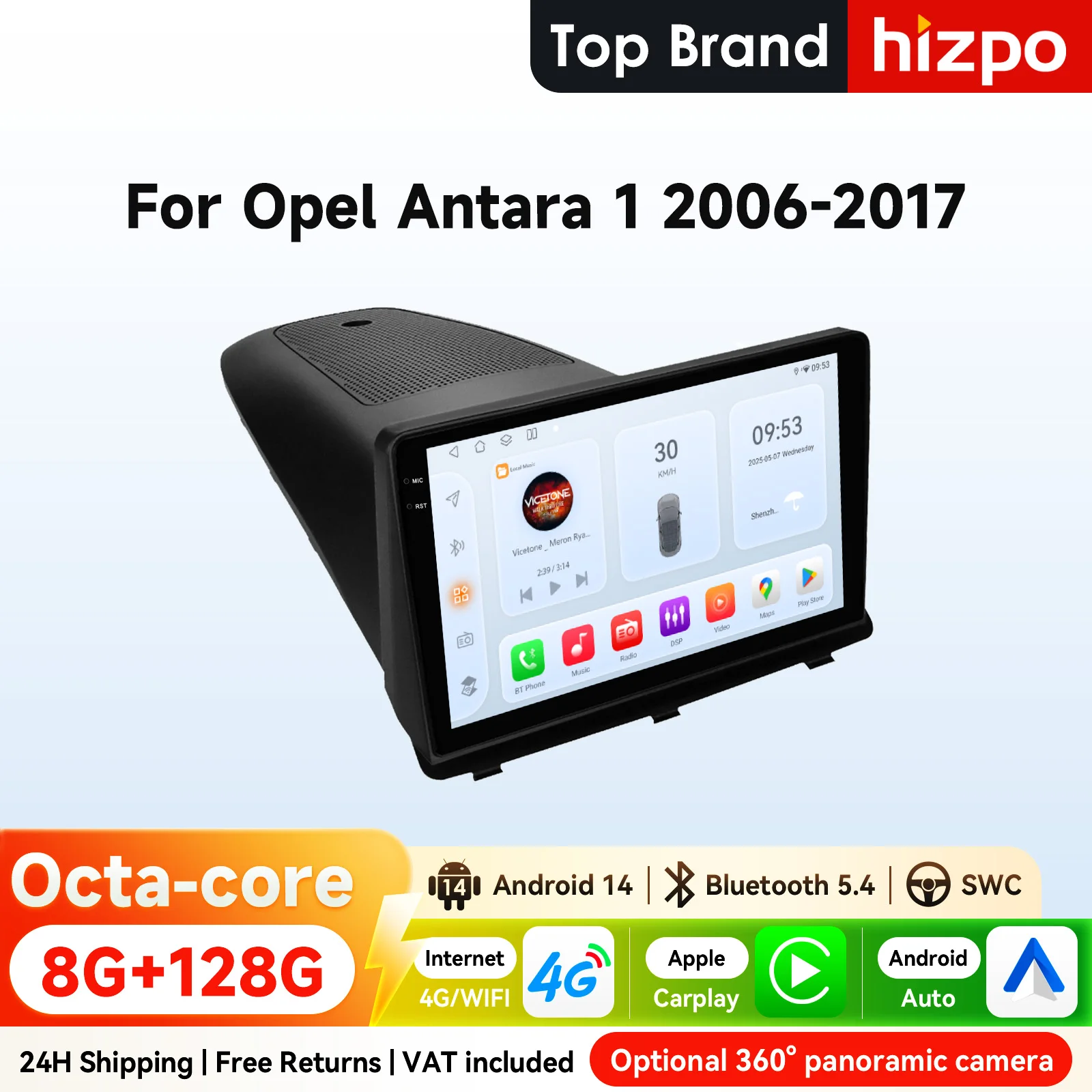 9" Hizpo 2Din Android Autoradio für Opel Antara 1 2006 - 2017 Snapdragon 6115 Auto CarPlay GPS Navigation SWC RDS DSP 360 ° CAM
