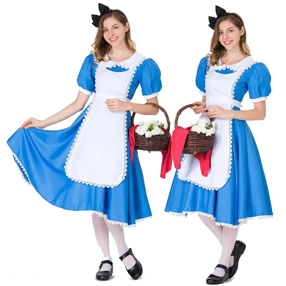 

Halloween Costume For Adult Girls Anime Alice In Wonderland Blue Party Dress Set Alice Maid Lolita Cosplay Costumes