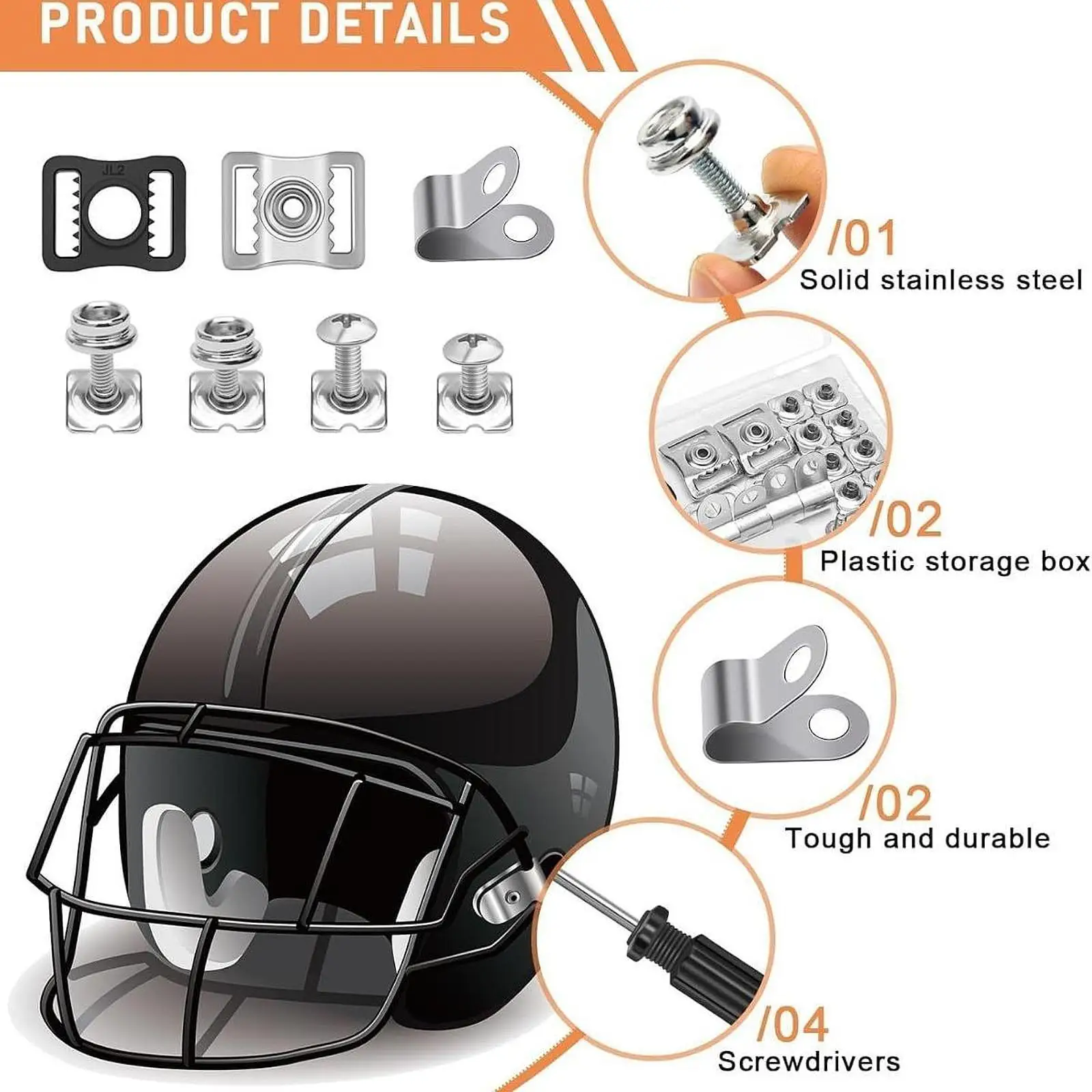 57 Pieces Hockey Helmet Repair Kit Replacement Part Maintenance Tools