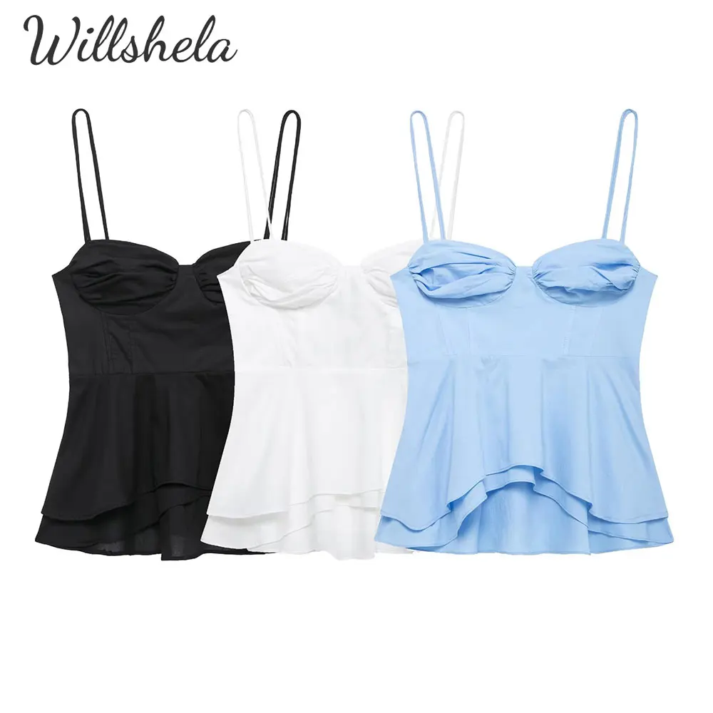 

Willshela женская мода летняя камзол с вырезом в форме сердца тонкие бретели женские шикарные женские повседневные топы майка