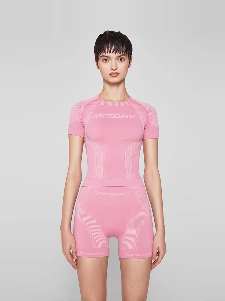 

Новинка 2024: Женская облегающая базовая футболка Fitn Spor Sport с круглым вырезом, розовая, из полиэстера и нейлона, для повседневной носки, ручная работа, Misbhv.