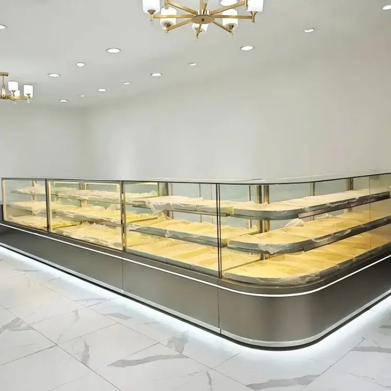 custom.LED Lighting Aluminum Frame Stepped Multi-layer Eco-Friendly Waterproof Commercial Display Cabinet Glass Back Heavy Duty