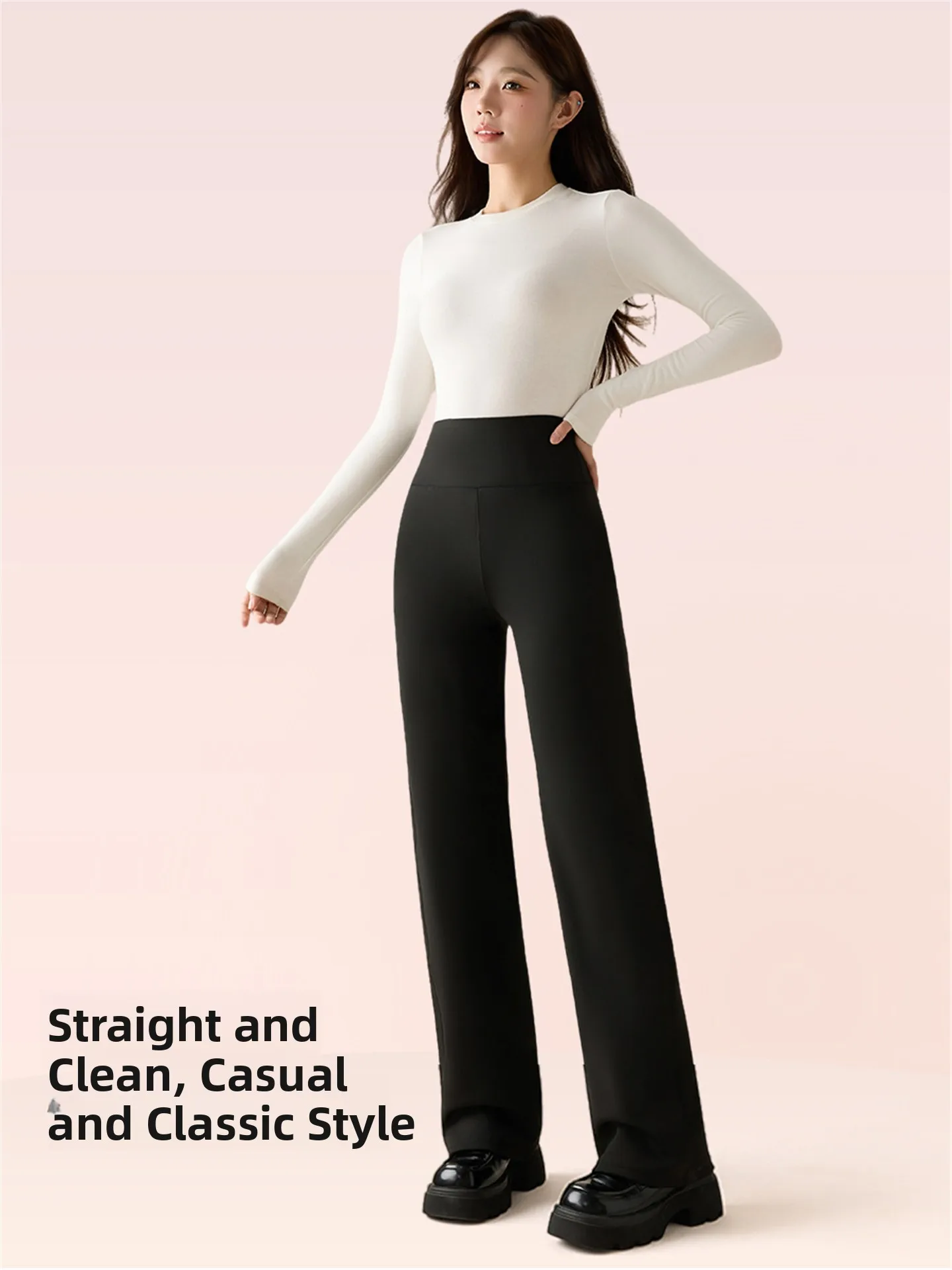 Pantalones de piel de arca de pierna recta con forro de Fce blanco, prendas de vestir exteriores para mujer, pantalones de Yoga de pierna ancha cálidos de cintura alta para invierno