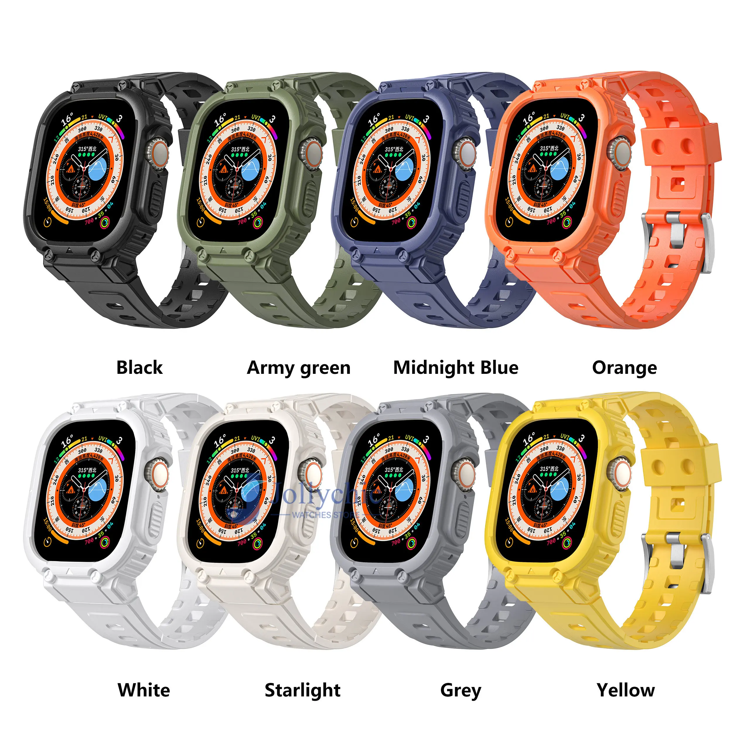 strap + case for Apple Watch Ultra 2 Band 49mm 44mm 42mm 38mm 40mm Bumper Case Rugged Men Bands for iWatch Series 8 7 6 5 4 3 SE