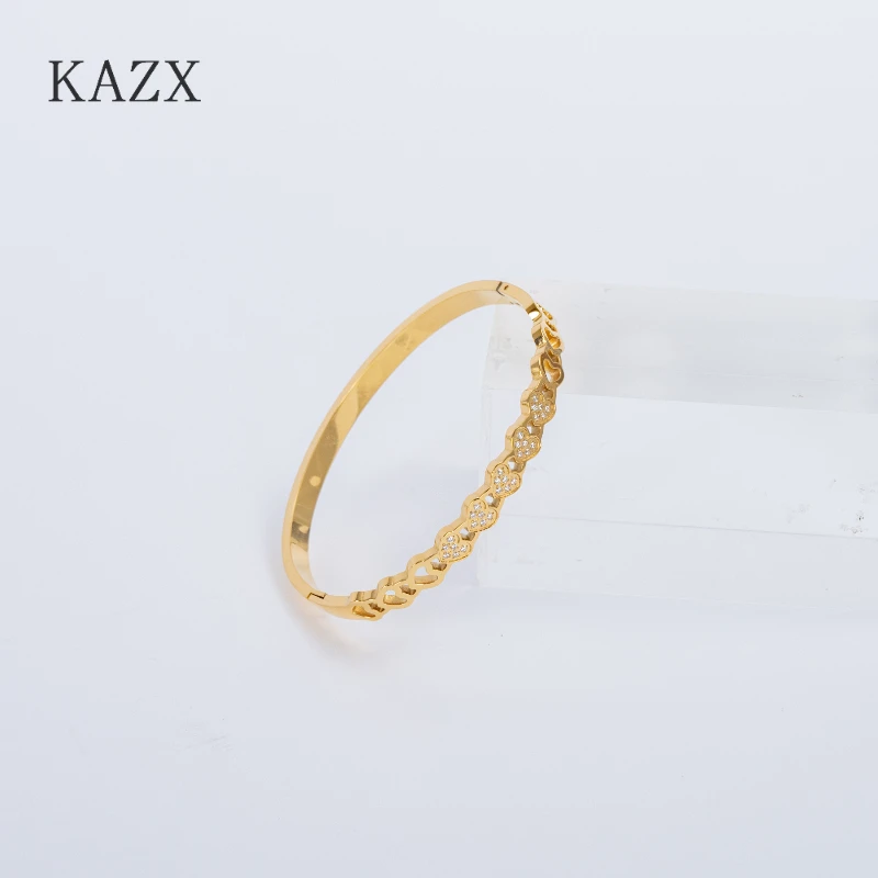 Women's Gold Plated Stainless Steel Heart Zircon Bangle Bracelet Tarnish Resistant Waterproof Open Cuff Elegant Daily Jewelry view 6